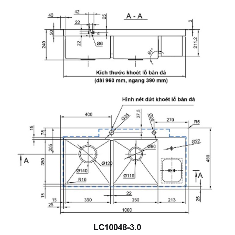 Chậu rửa chén Luxta LC10048-3.0